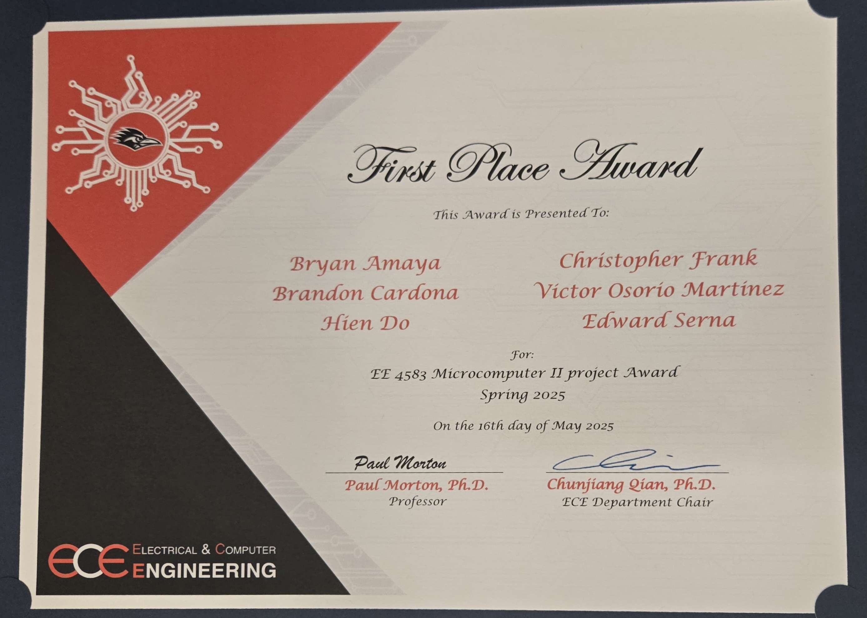 Microcomputer Systems II Award – 1st Place